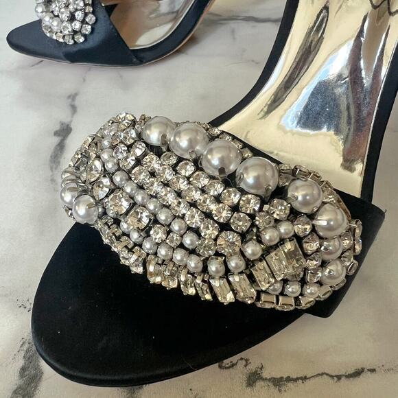 NEW Badgley Mischka Odelia Black Embellished Evening Sandal Heel Size 8 - Picture 6 of 10